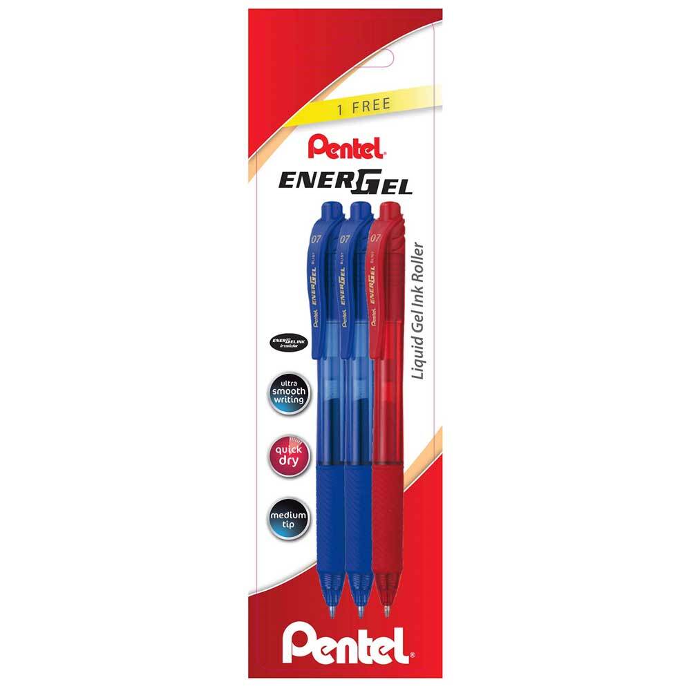 Blister 3 Bolígrafos Pentel Energel 0,7mm 2 Azules y 1 Rojo (2+1 GRATIS)