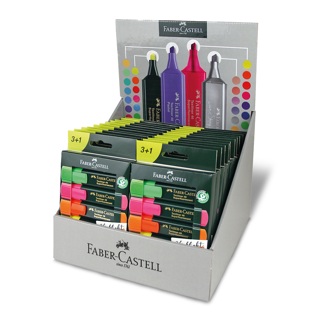 Marcador señalizador Faber Castell Textliner Caja 3+1 gratis expositor 22 cajas