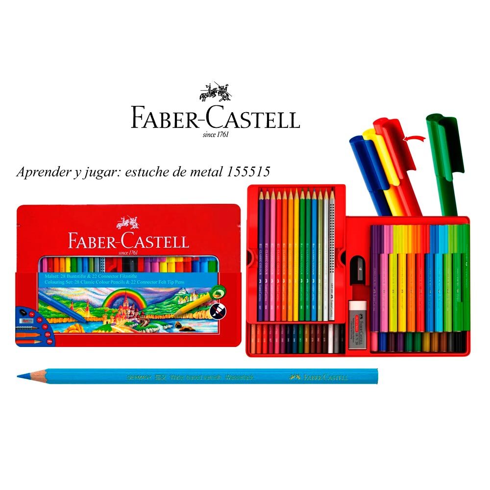 Faber Castell estuche de metal con 28 lápices de colores y 22 rotuladores Connector+               