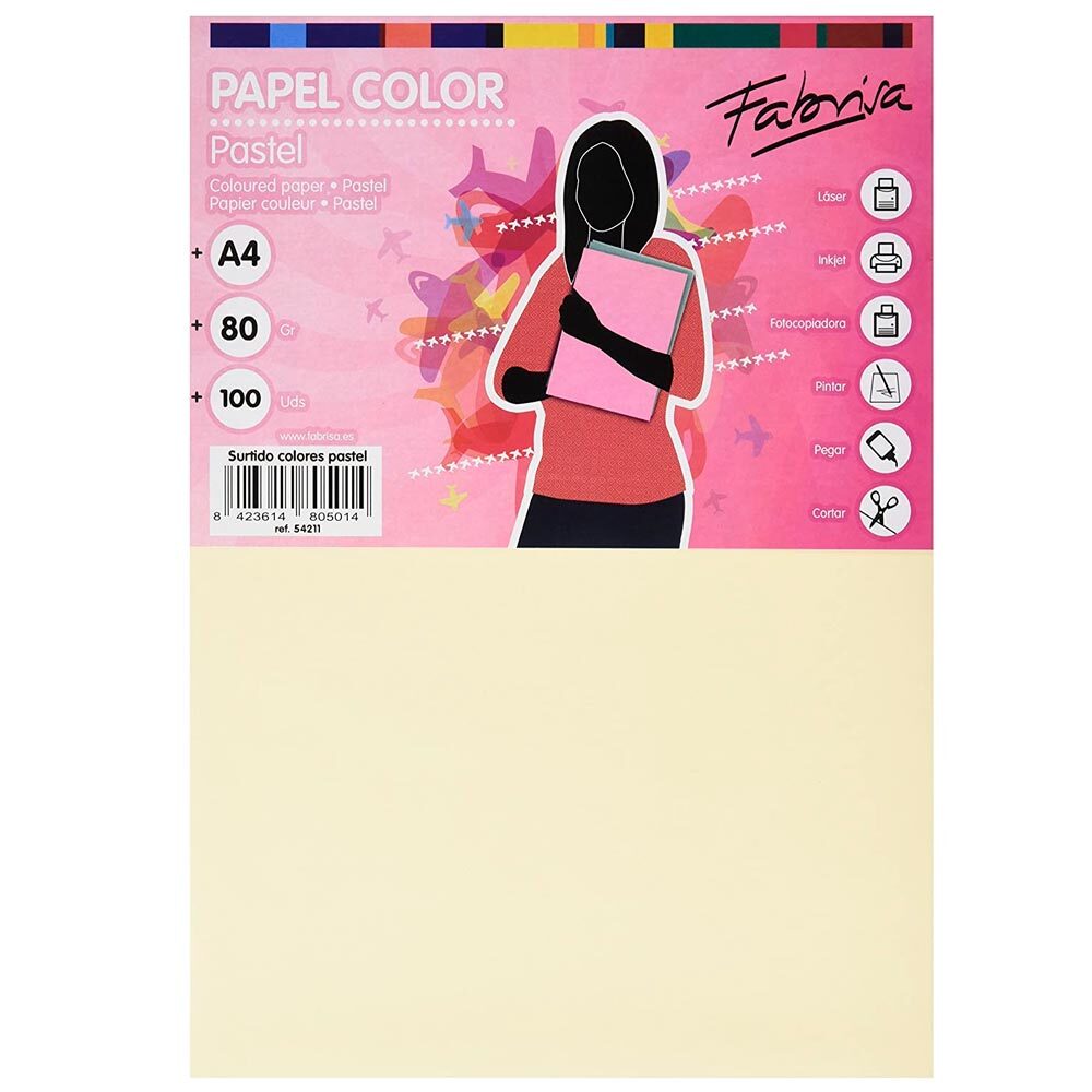 Papel color DIN A4 80 grs colores pastel paquete 100 hojas