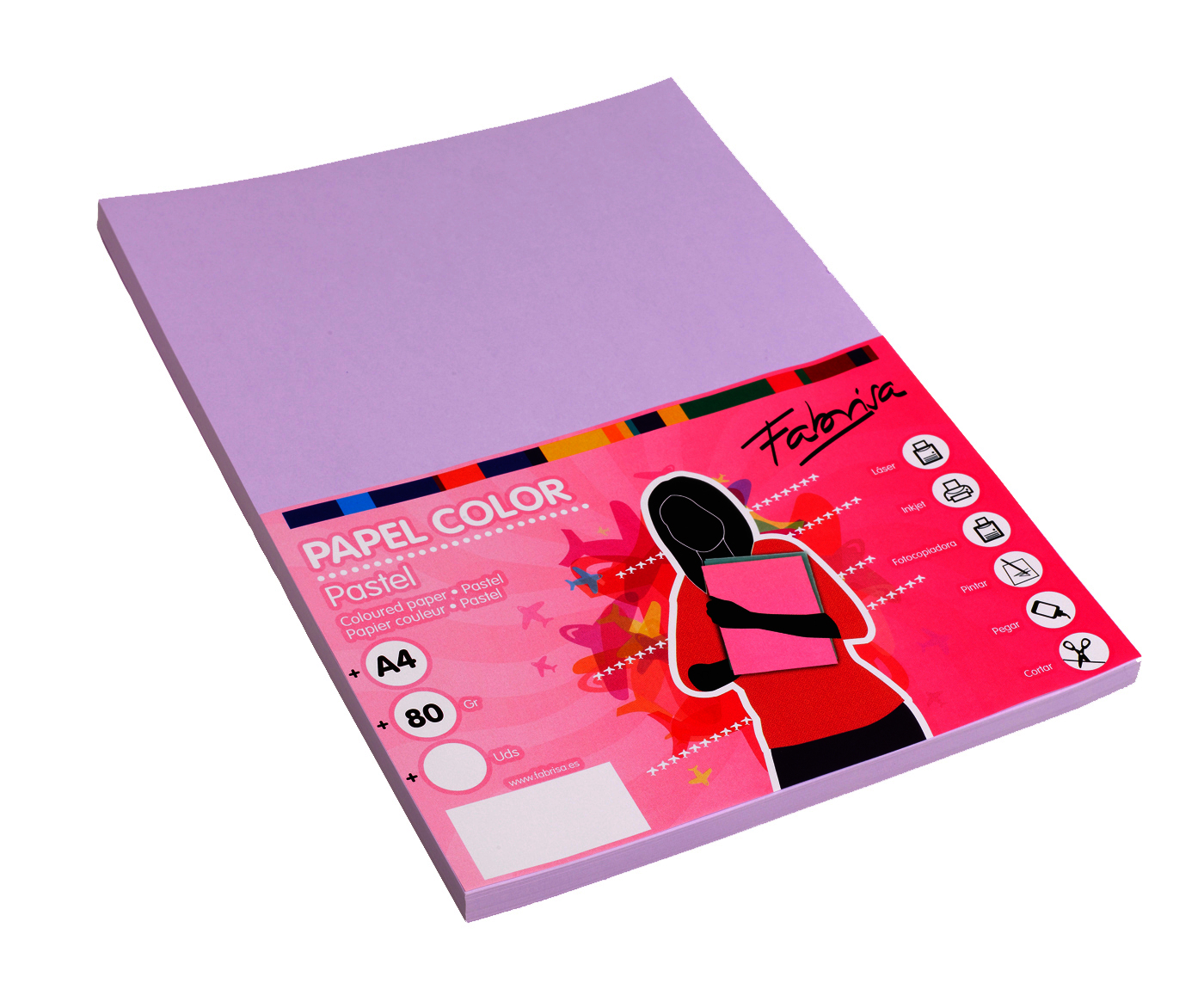 Papel color DIN A4 80 grs lila paquete 100 hojas. Ref 15622