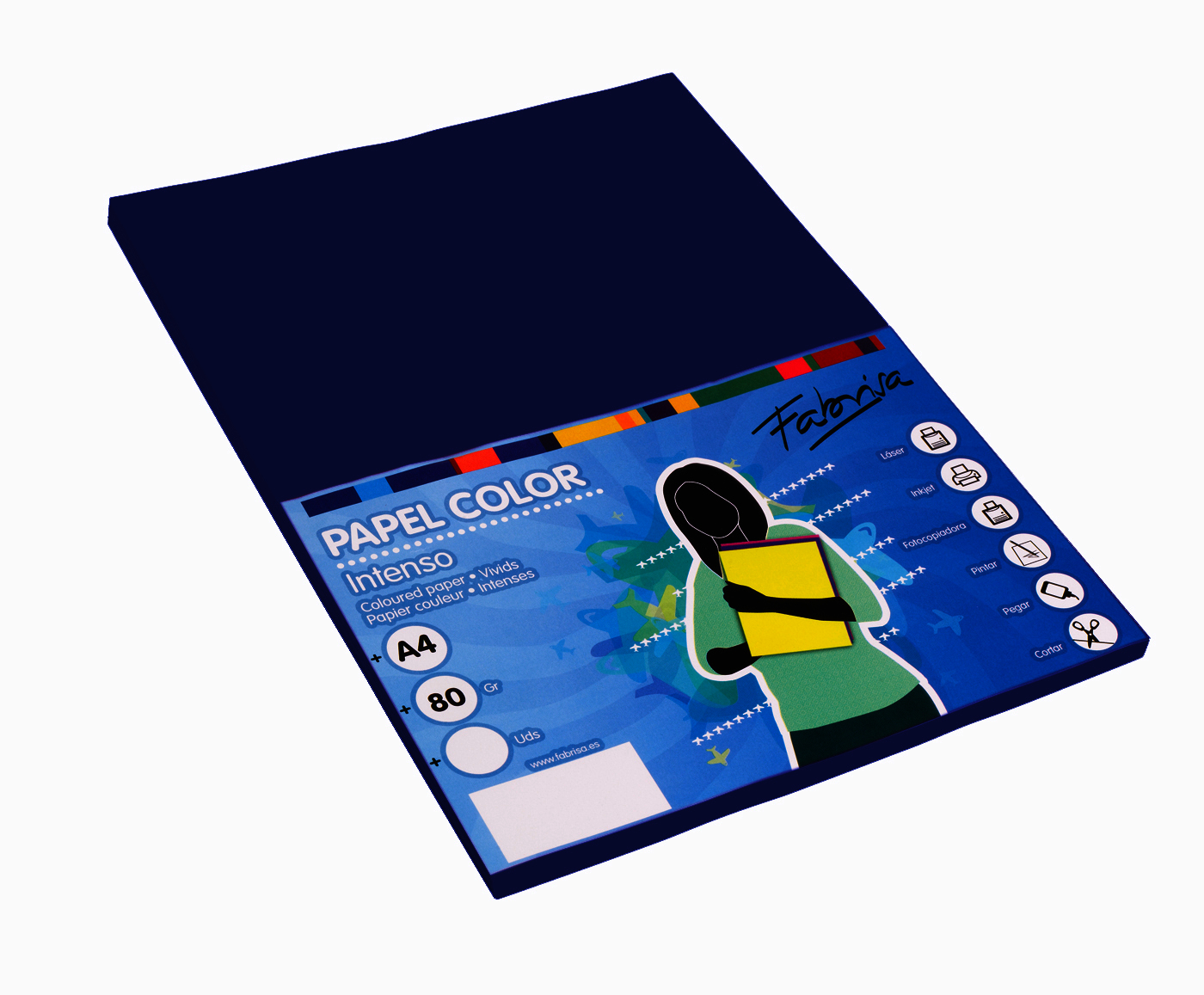 Papel color DIN A4 80 grs azul oscuro paquete 100 hojas. Ref 17110