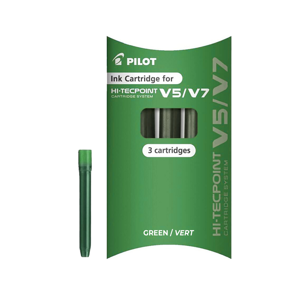 Recambio Rotulador Pilot V-5 en color verde cajita de 3 unidades
