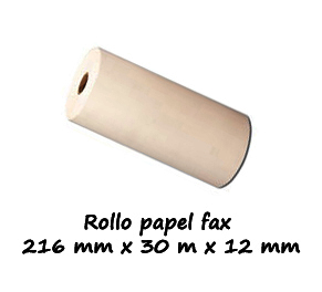 Rollo papel fax 216 mm x 30 m x 12 mm