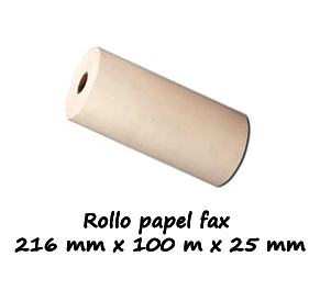 Rollo papel fax 216 mm x 100 m x 25 mm